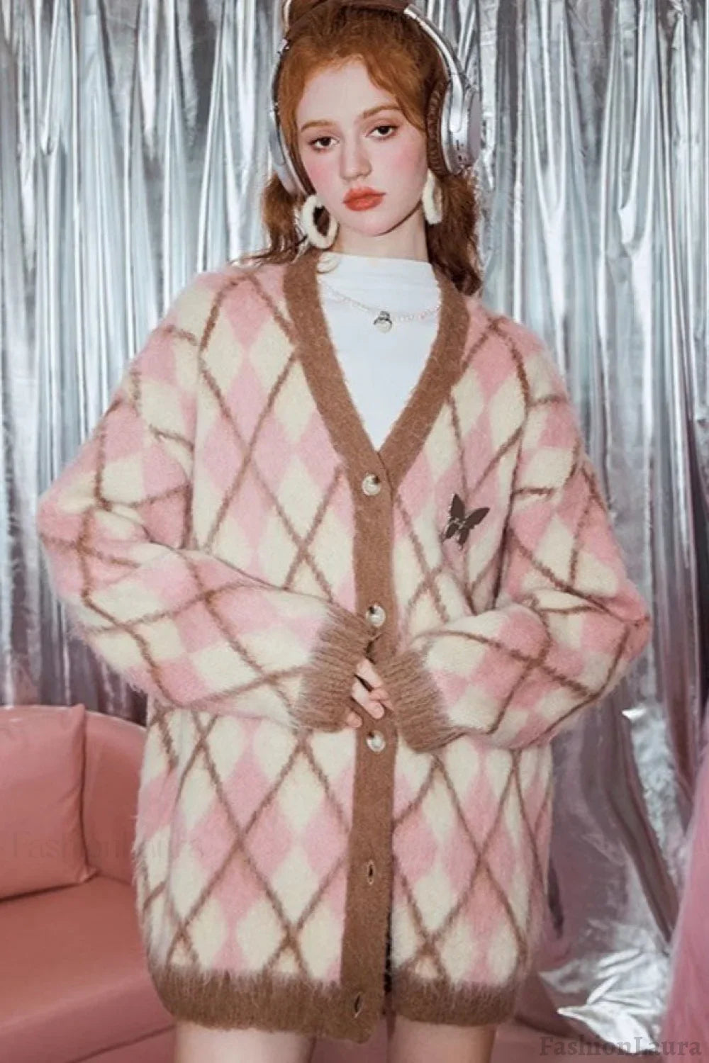 Relaxed Diamond Pattern Cardigan