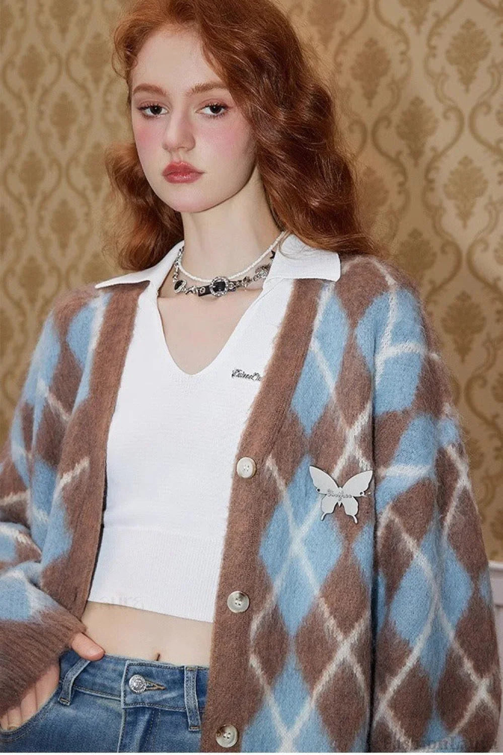 Relaxed Diamond Pattern Cardigan