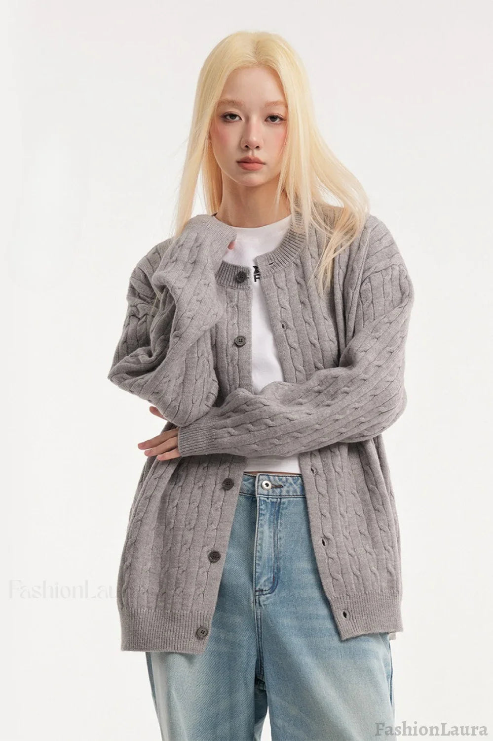 Relaxed Fit Cable Cardigan