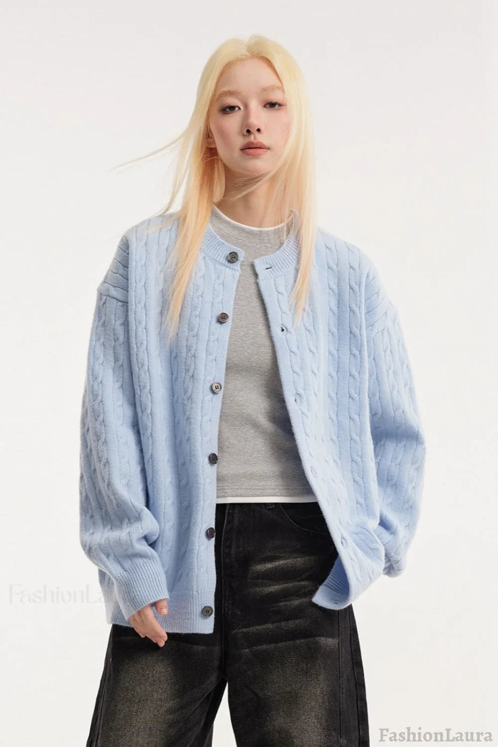 Relaxed Fit Cable Cardigan S / Blue