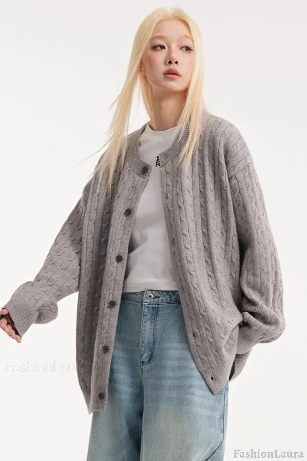 Relaxed Fit Cable Cardigan S / Grey