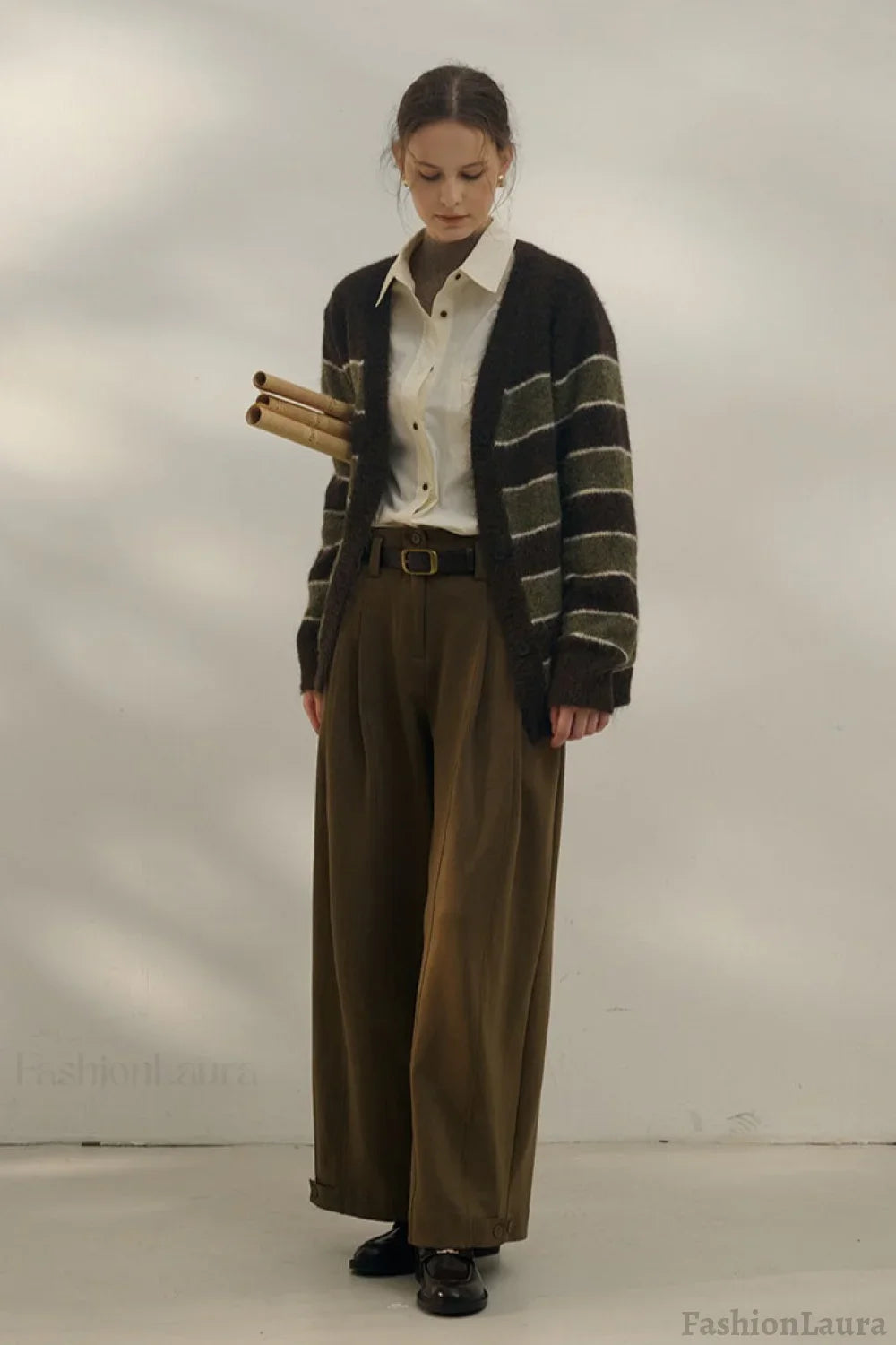 Relaxed Stripe Knit Cardigan Green / One Size