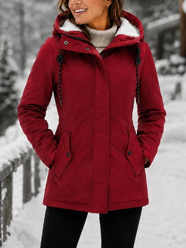 Hooded Sherpa Lined Zip Front Padded Parka Jacket