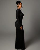 Animal Print Mesh High Neck Long Sleeve Bodycon Maxi Dress 8