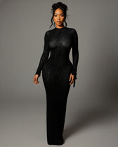 Animal Print Mesh High Neck Long Sleeve Bodycon Maxi Dress 6