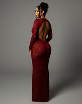 Animal Print Mesh High Neck Long Sleeve Bodycon Maxi Dress 4