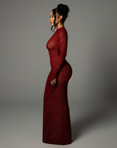 Animal Print Mesh High Neck Long Sleeve Bodycon Maxi Dress 3