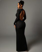 Animal Print Mesh High Neck Long Sleeve Bodycon Maxi Dress 9