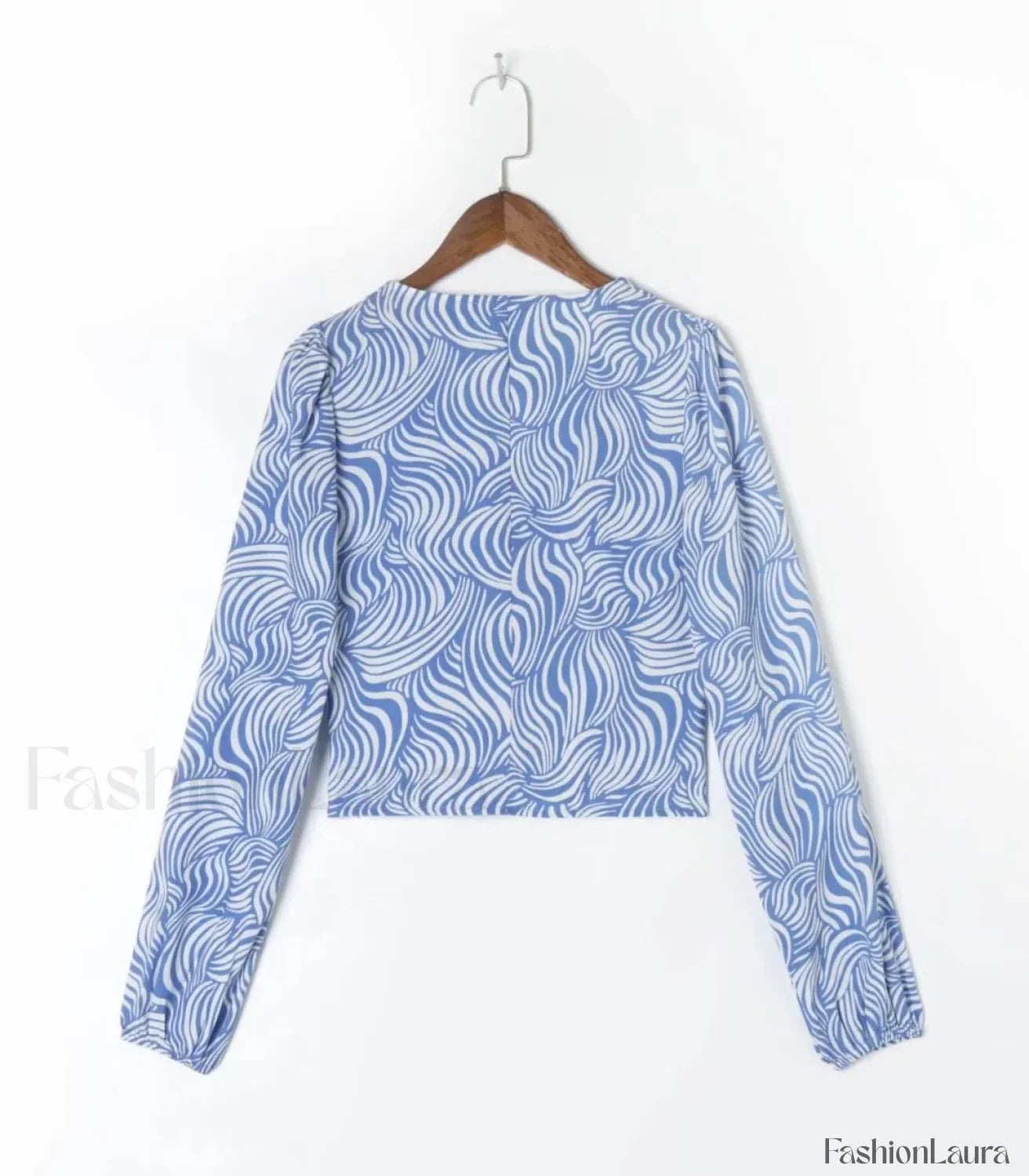Retro Blue Zebra Striped Slim Cropped Tops Blouse