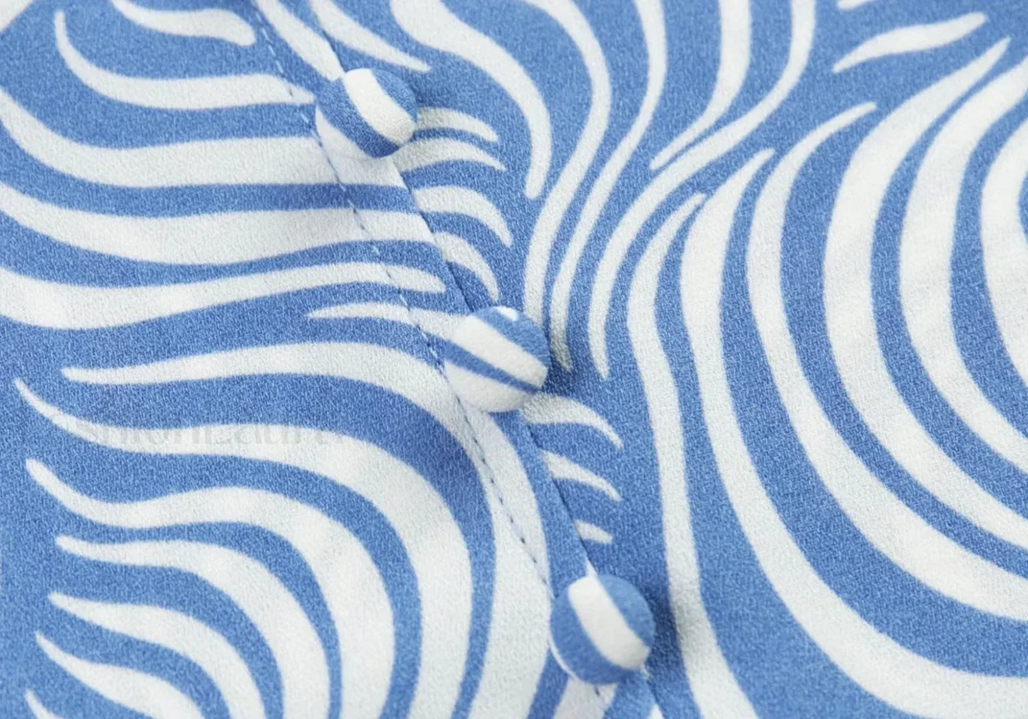 Retro Blue Zebra Striped Slim Cropped Tops Blouse