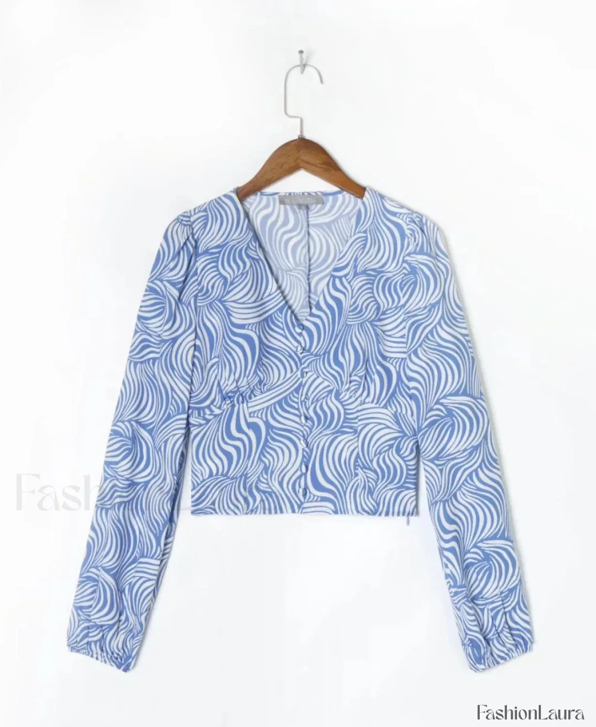 Retro Blue Zebra Striped Slim Cropped Tops Blouse