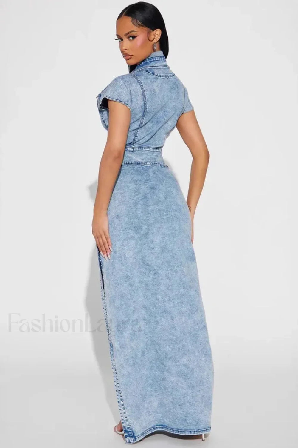 Retro Button Split Denim Maxi Dress