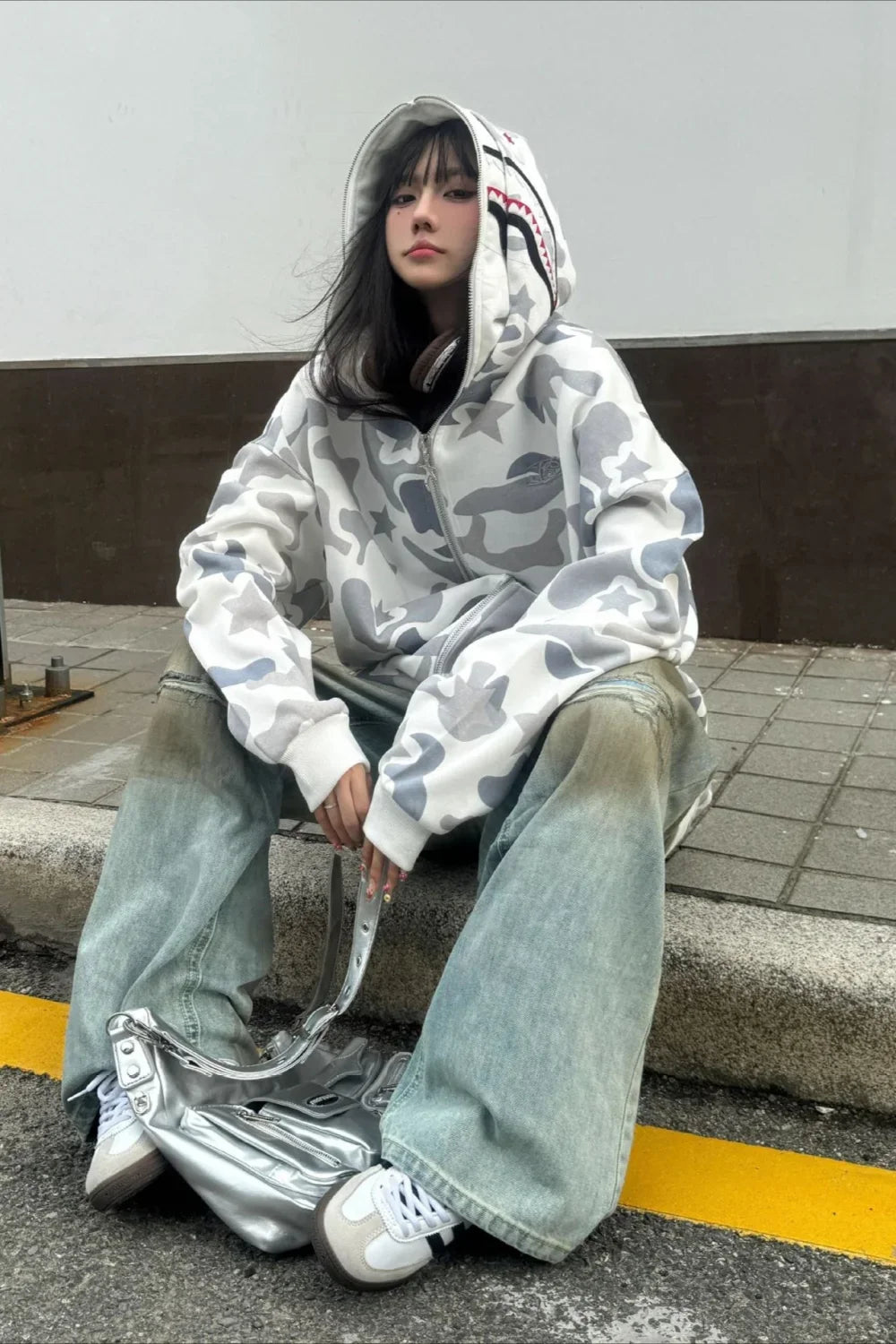 Retro Camo Double Hoodie Zip-Up Hoodie