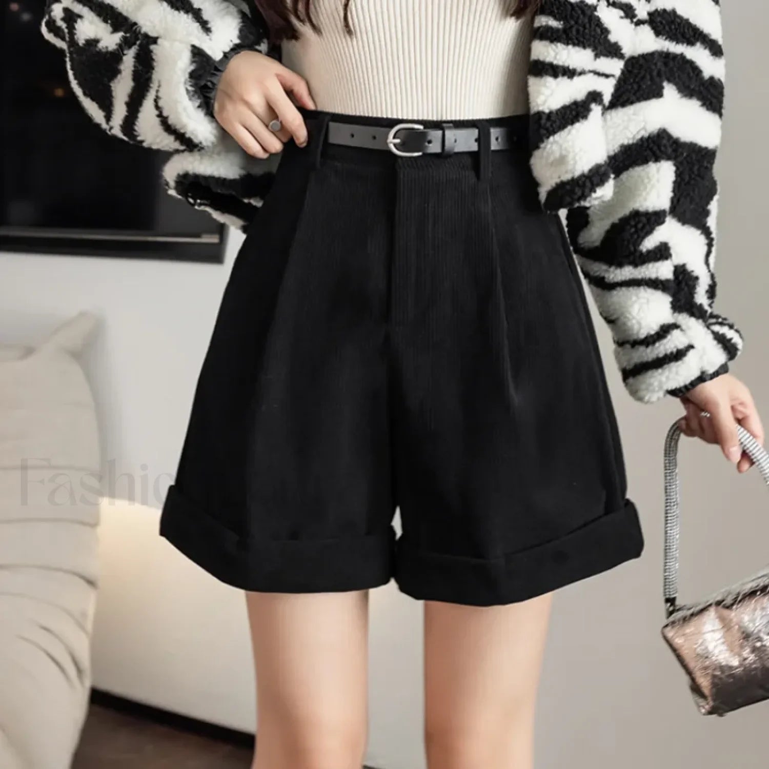 Retro Corduroy Boyfriend Style Female Shorts