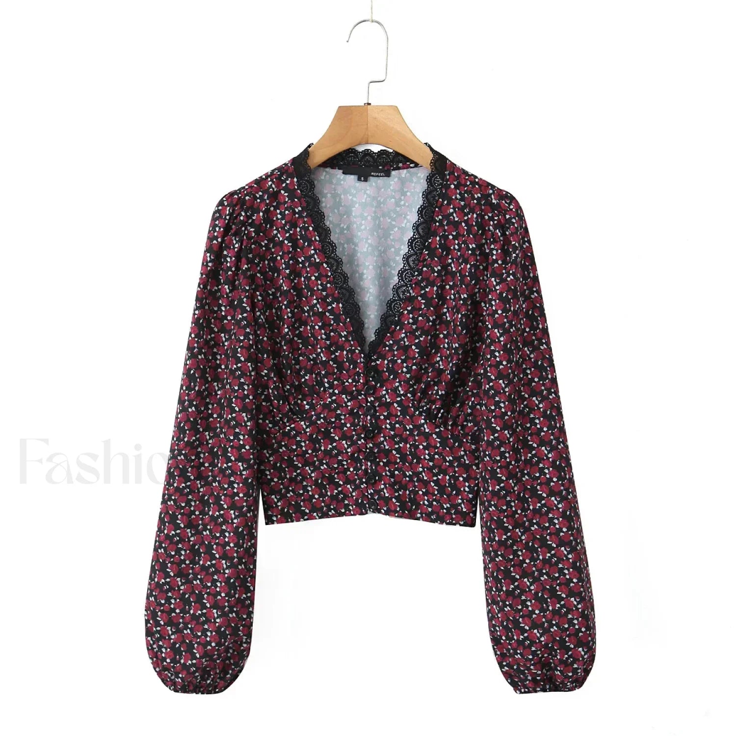 Retro Flower Print Slim Sexy Cropped Blouse