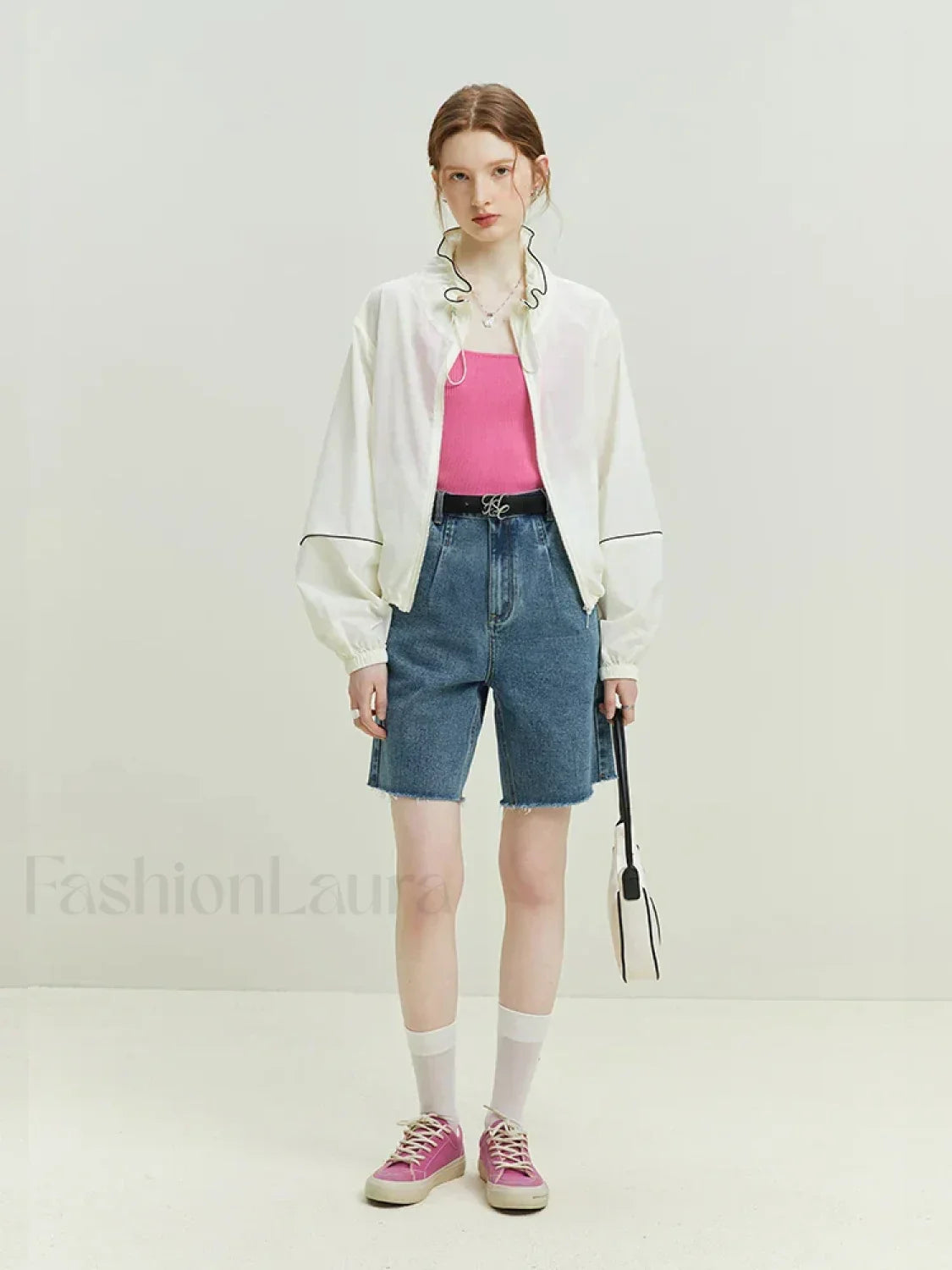 Retro Frayed-trimmed Denim Blue Cotton Shorts