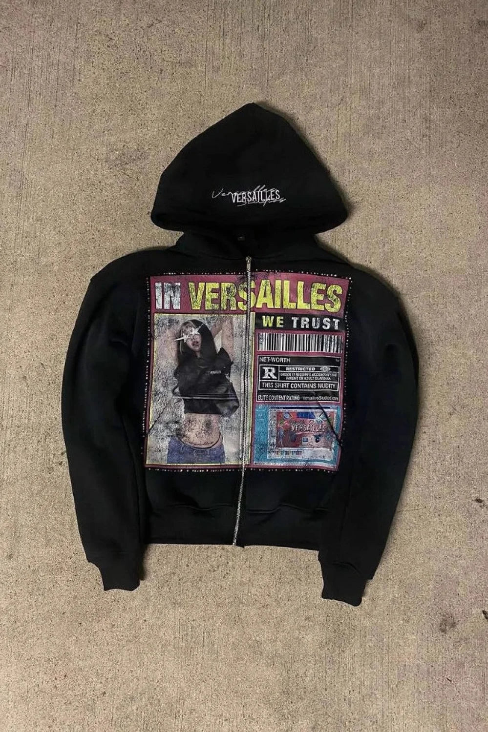 Retro Gothic Print Oversized Hoodie