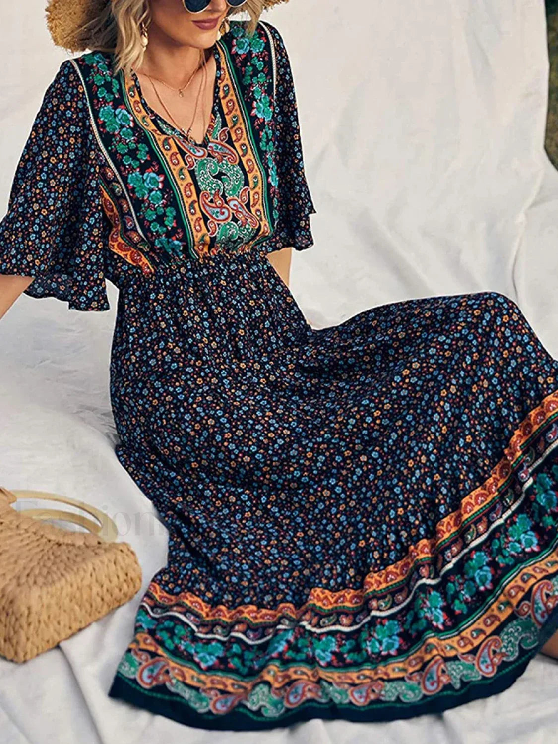 Retro High-Waist Boho Dress
