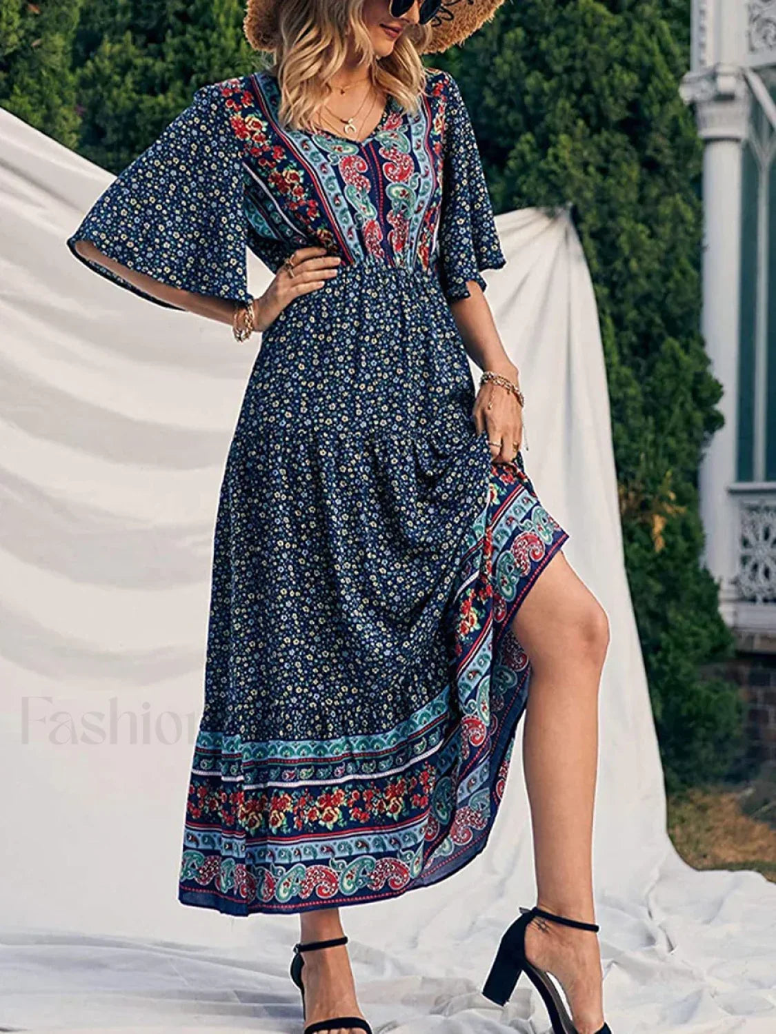 Retro High-Waist Boho Dress