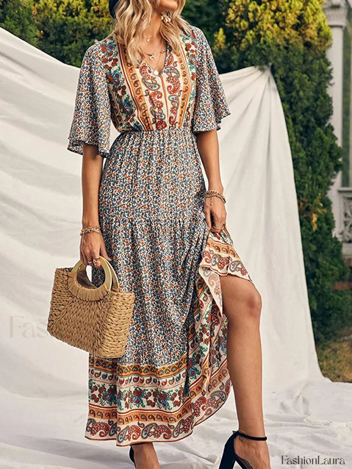 Retro High-Waist Boho Dress
