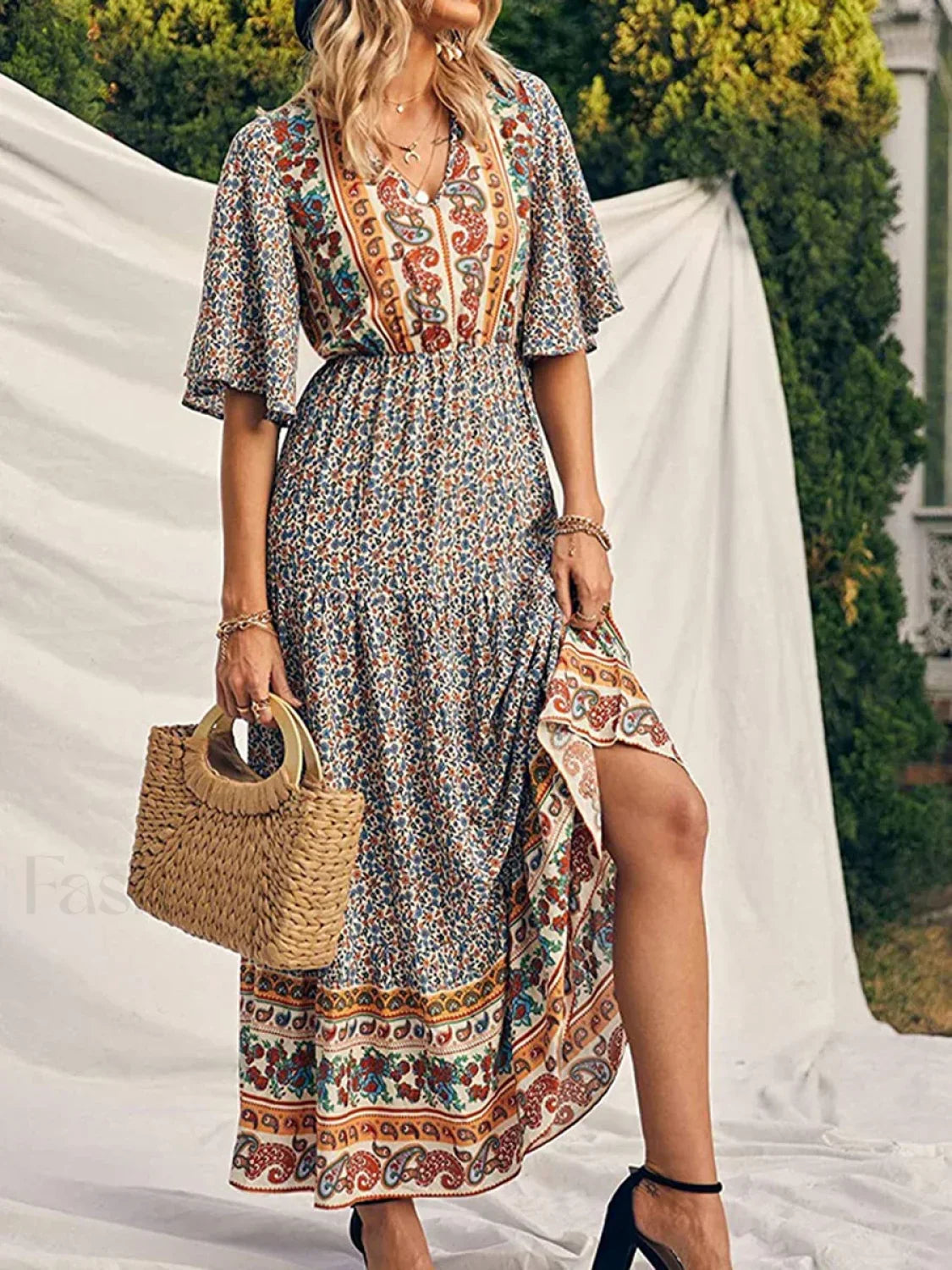 Retro High Waist Boho Dress Yellow / S