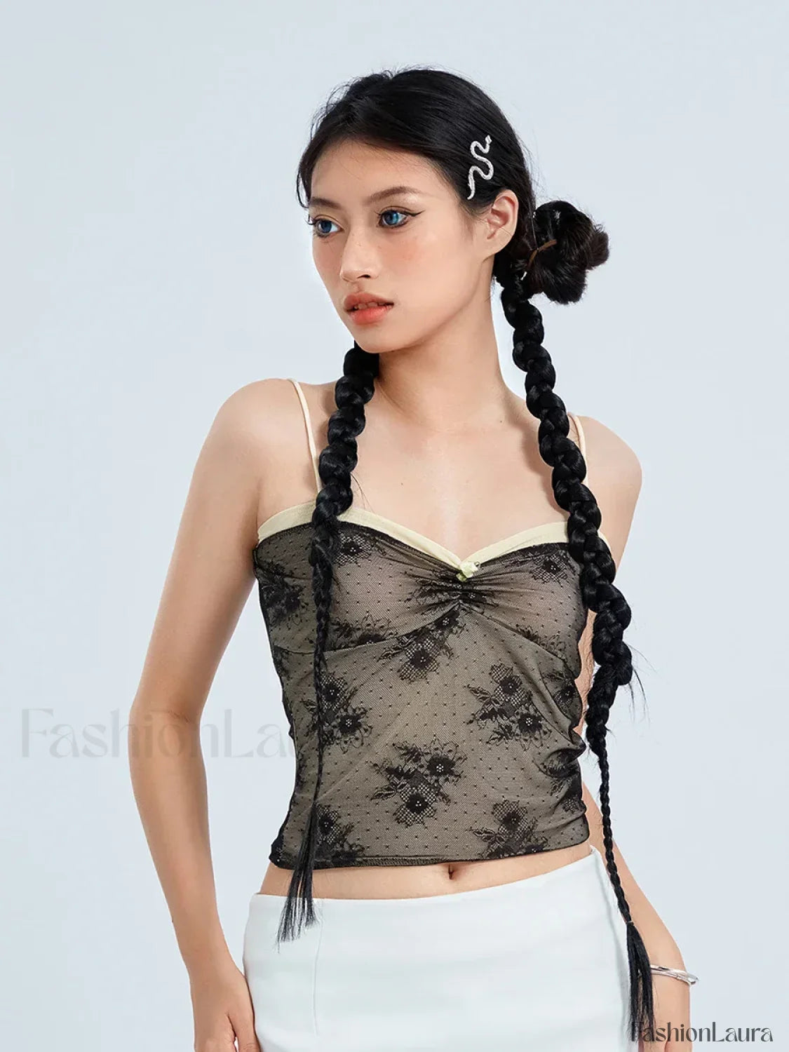 Retro Mesh Patchwork Crop Top