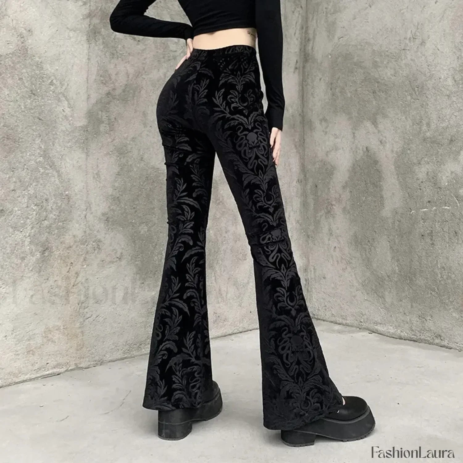 Retro Print Black Pants for Halloween Celebrations