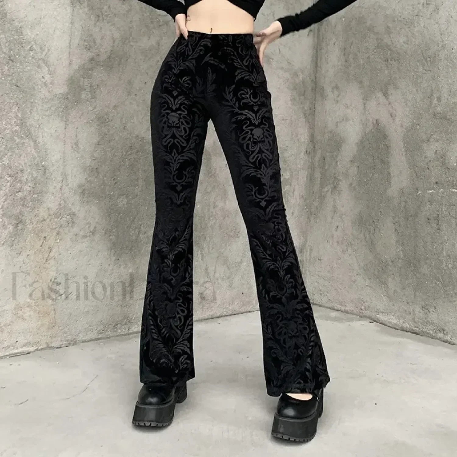 Retro Print Black Pants for Halloween Celebrations