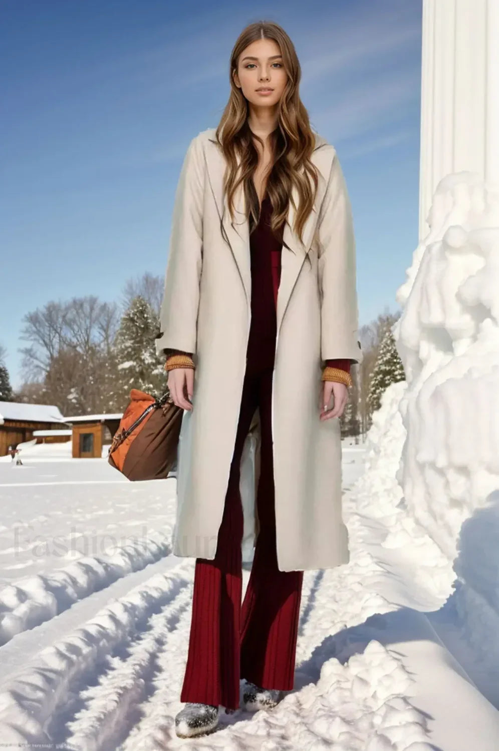 Retro Solid Woolen Coat Women Knee High Thick Turn-Down Overcoat