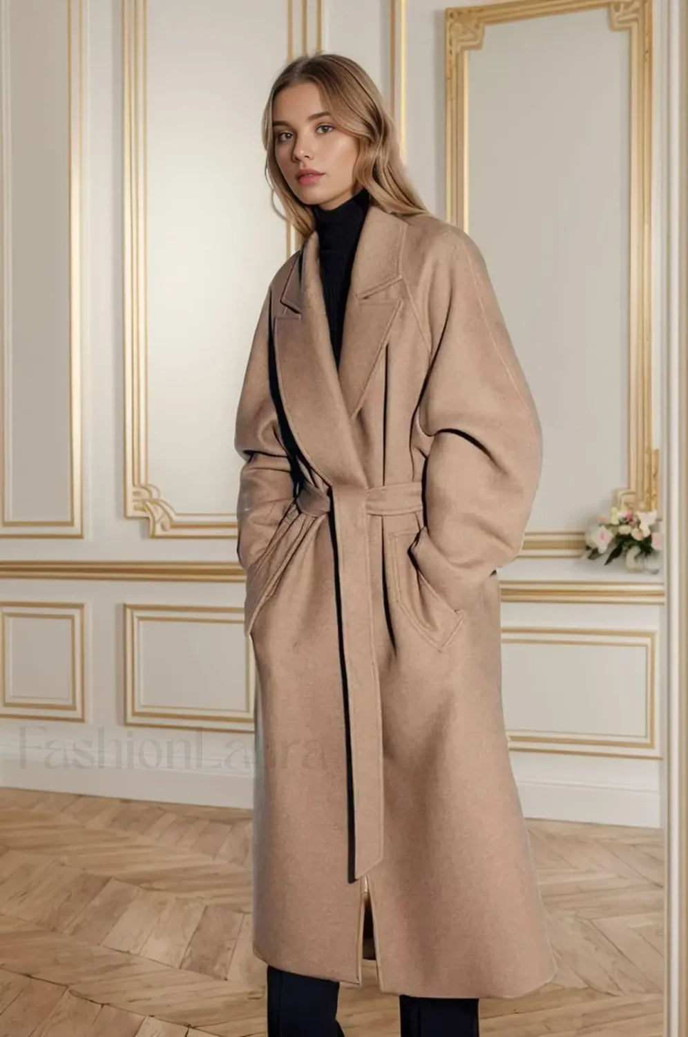 Retro Solid Woolen Coat Women Knee High Thick Turn-Down Overcoat