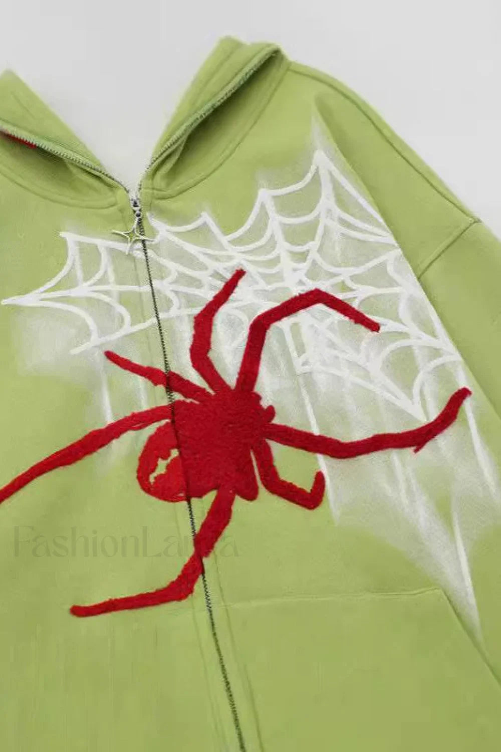 Retro Spider Embroidery Hoodie Green / S