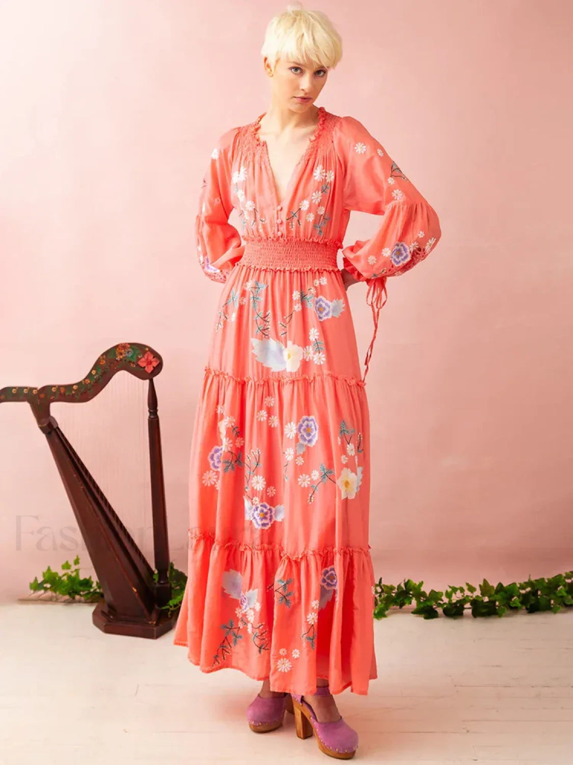 Retro V-Neck Elastic Boho Dress