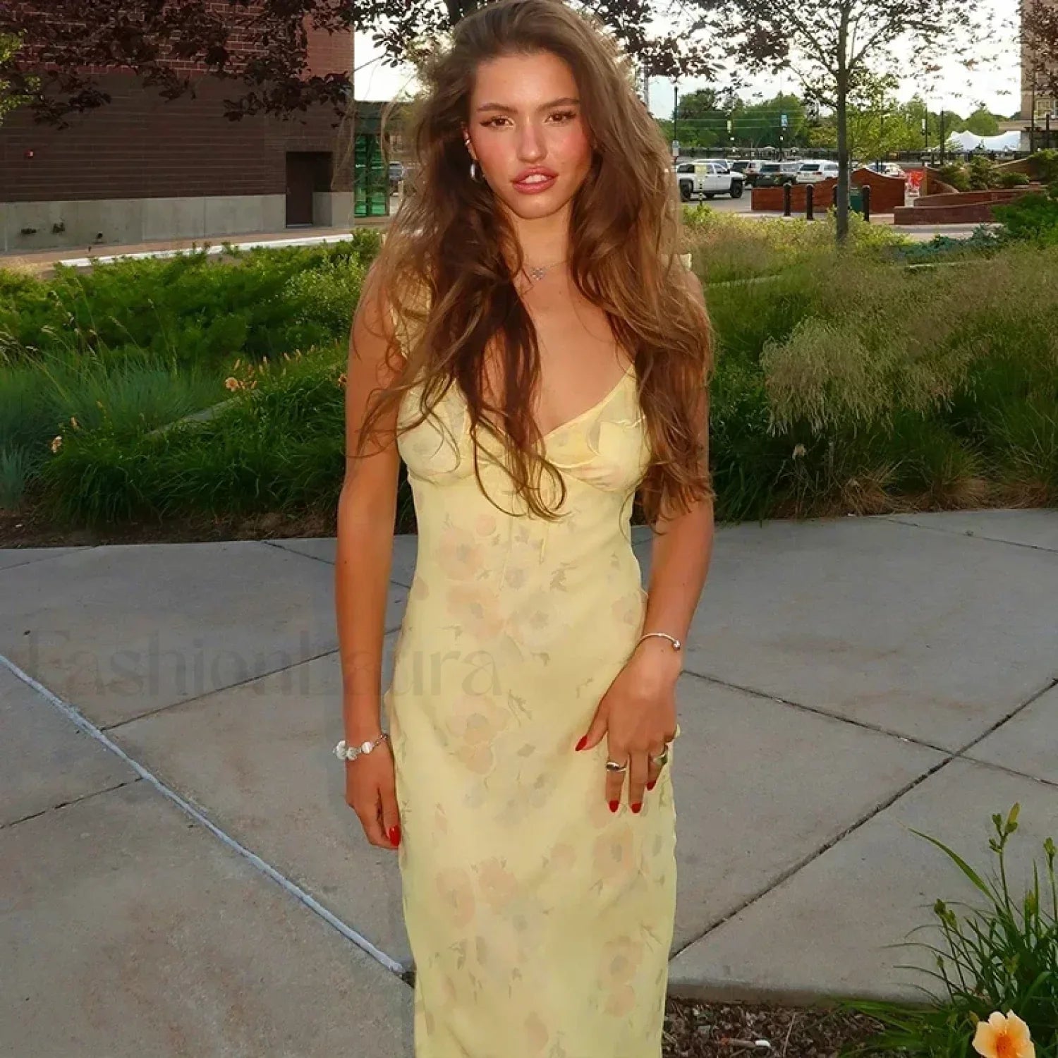 Retro Yellow Sleeveless Floral Print Maxi Floral Dress