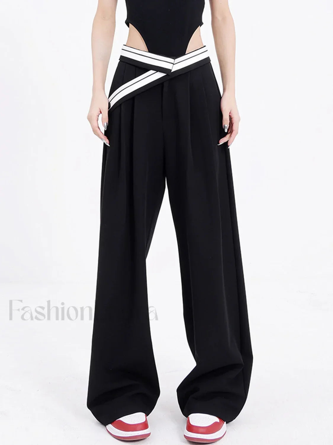 Reverse Waistband Baggy Trendy Wide Leg Pants Black / XS Pants