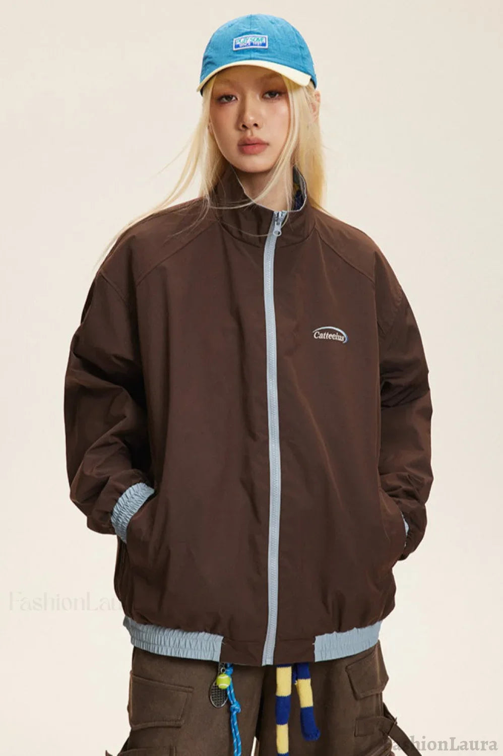 Reversible Stand Collar Colorblock Jacket