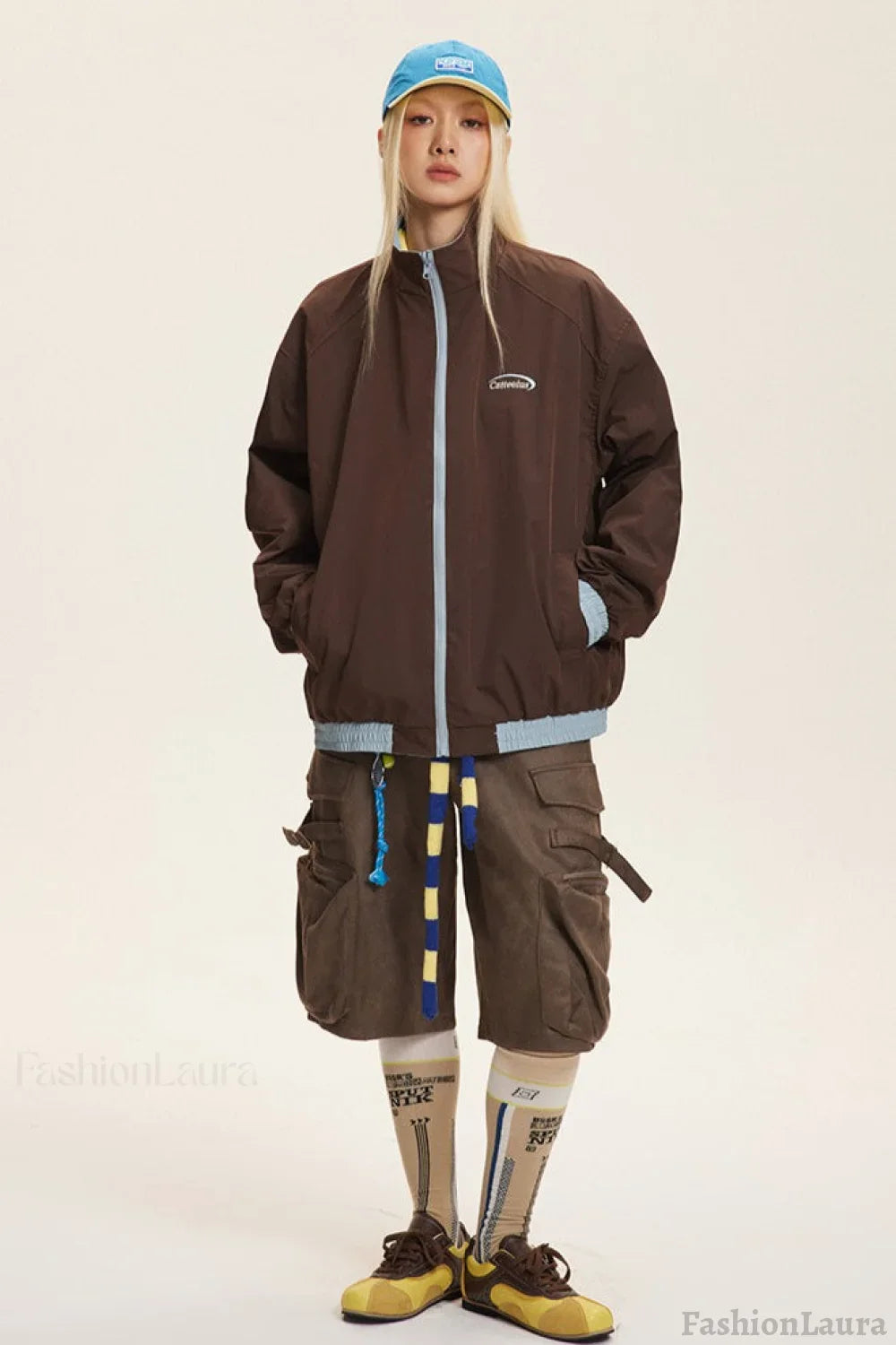 Reversible Stand Collar Colorblock Jacket