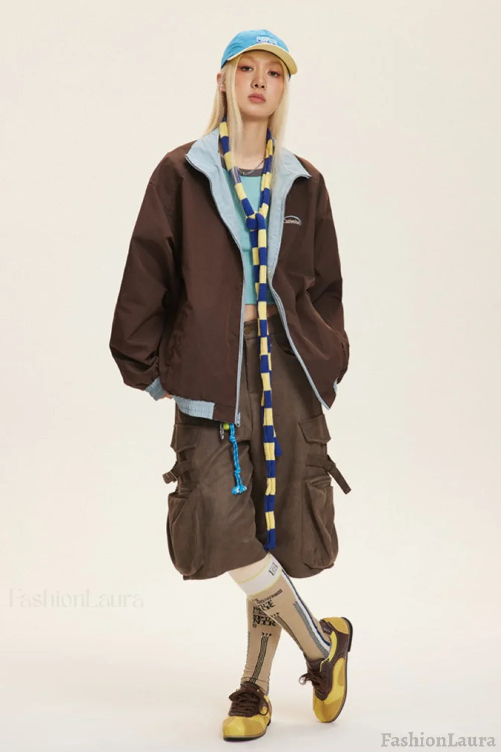 Reversible Stand Collar Colorblock Jacket