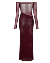 Off Shoulder Long Sleeve Sequin Mesh Maxi Dress 21