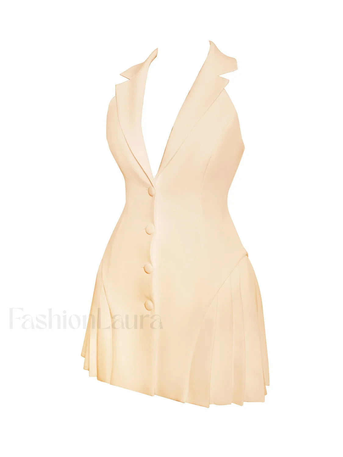 Reyna Beige Backless Charming Pleated Mini Blazer Dress