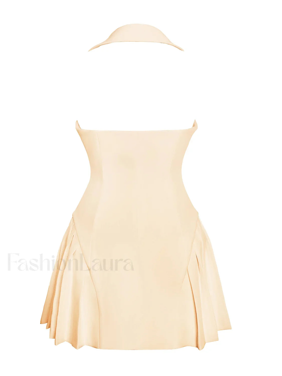 Reyna Beige Backless Charming Pleated Mini Blazer Dress