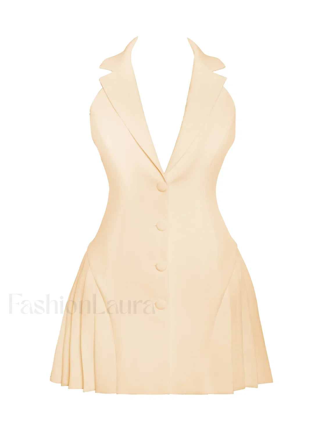Reyna Beige Backless Charming Pleated Mini Blazer Dress
