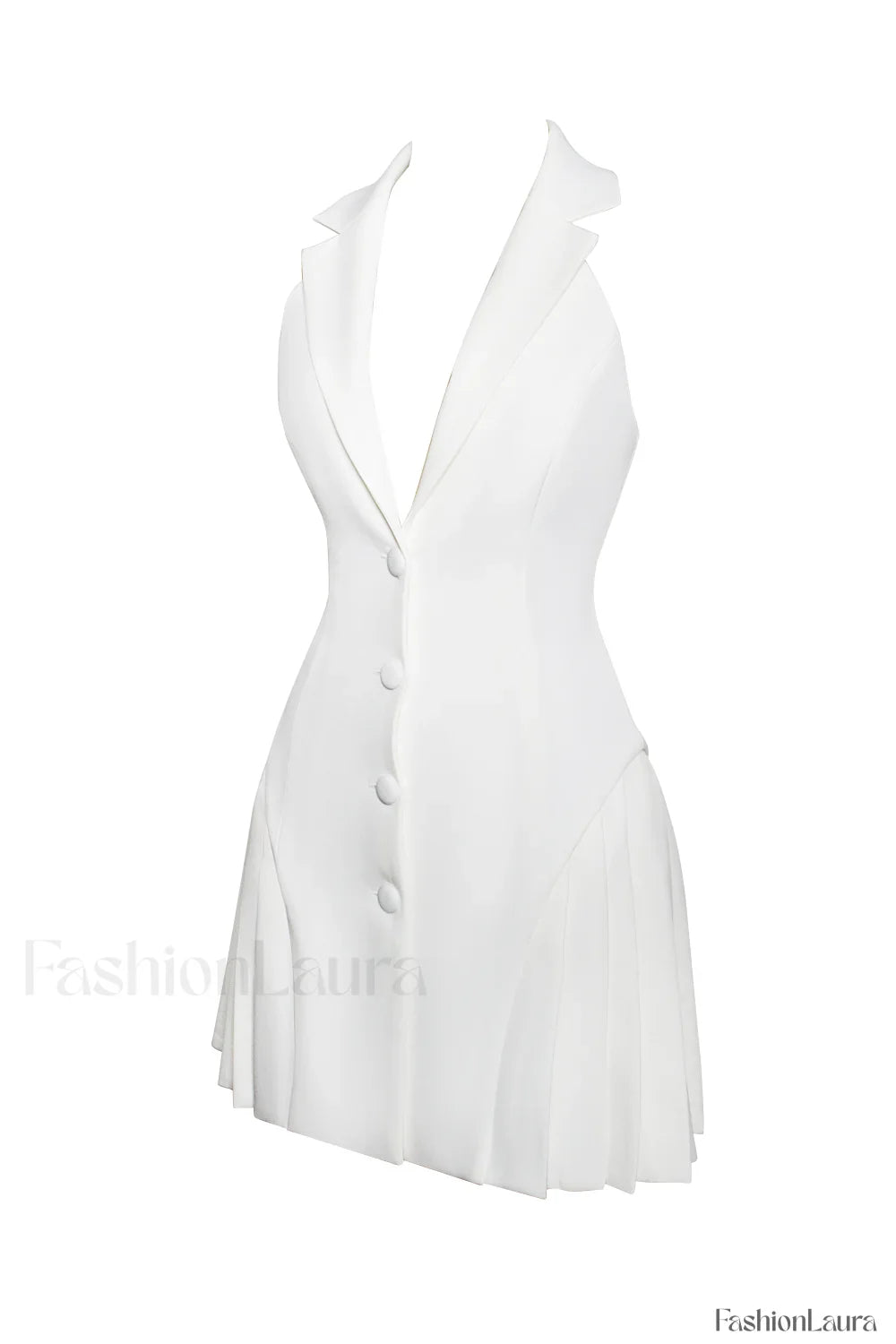 Reyna White Backless Charming Pleated Mini Blazer Dress