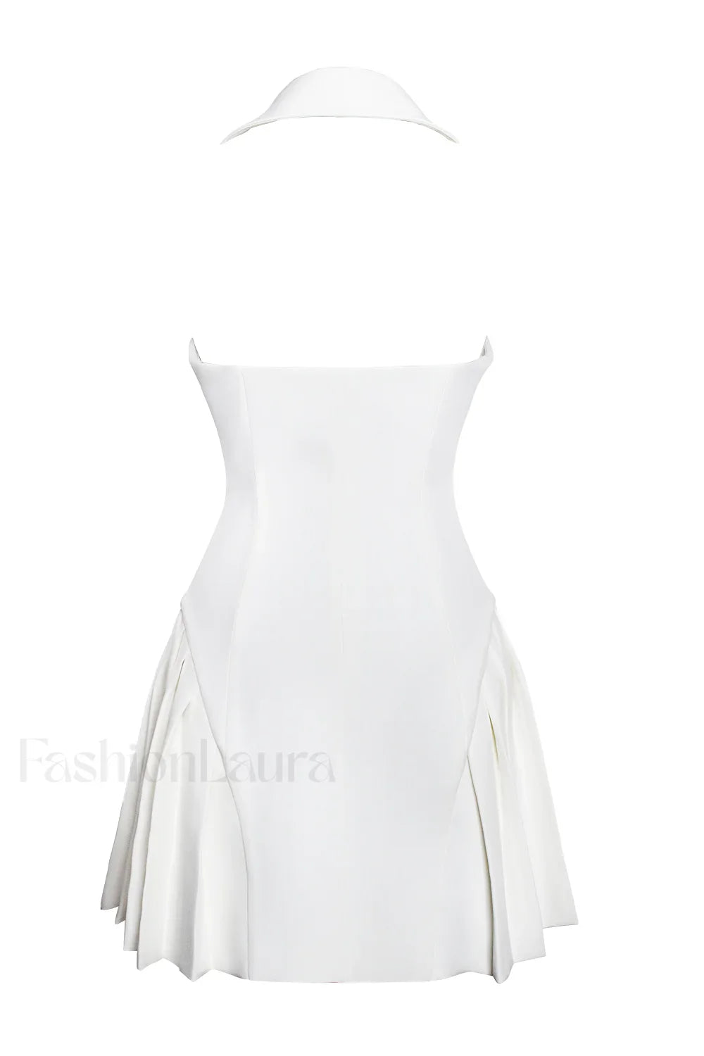 Reyna White Backless Charming Pleated Mini Blazer Dress