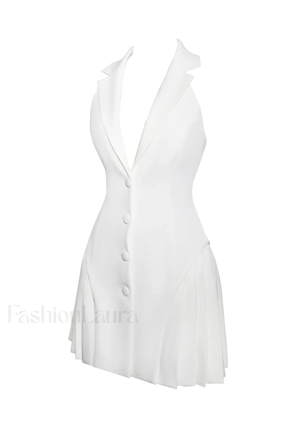 Reyna White Backless Charming Pleated Mini Blazer Dress