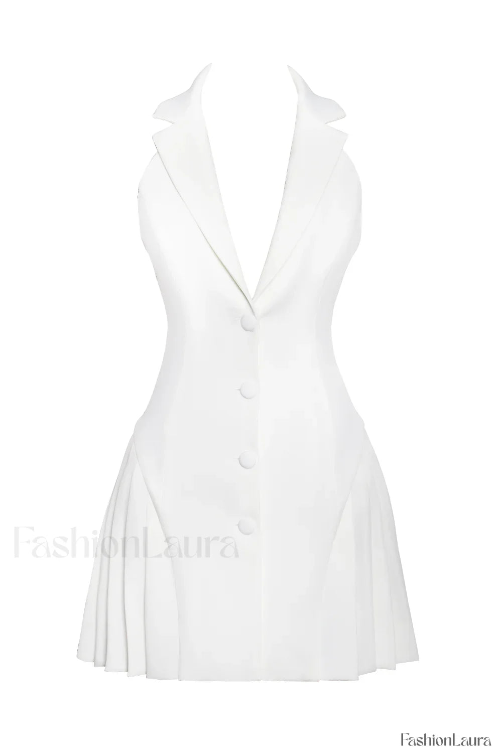 Reyna White Backless Charming Pleated Mini Blazer Dress