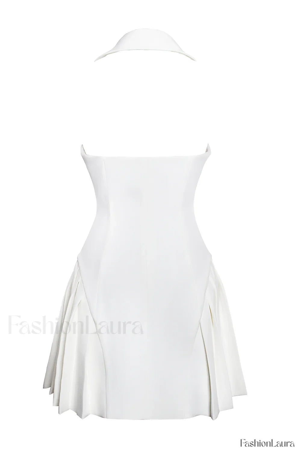 Reyna White Backless Charming Pleated Mini Blazer Dress