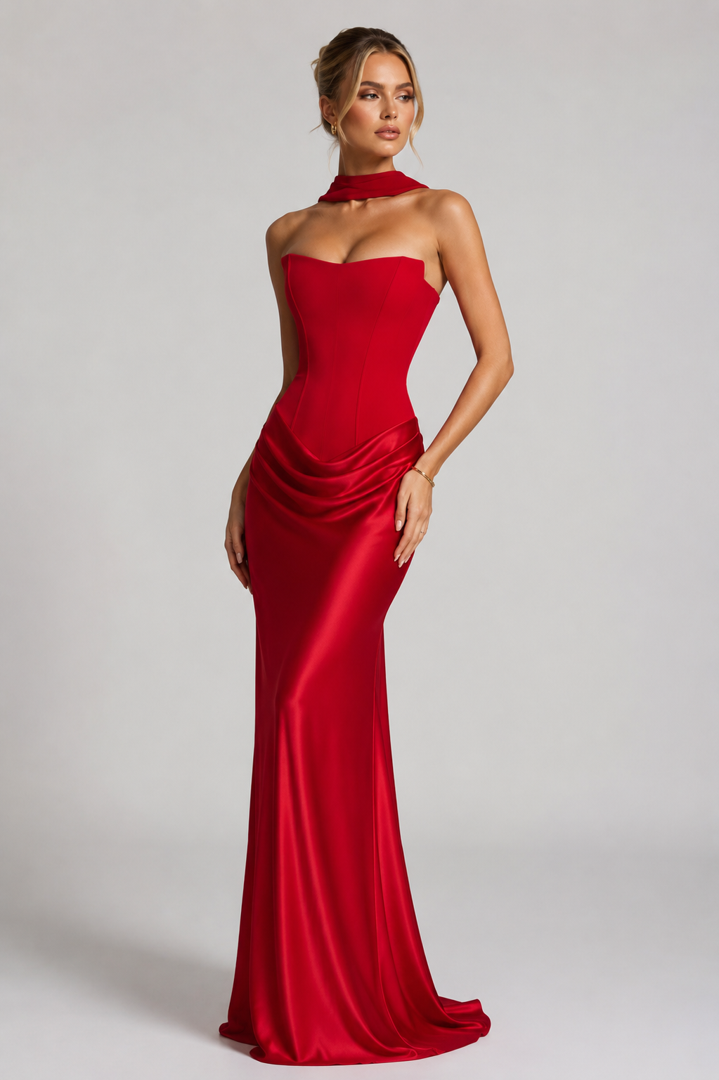 Strapless Corset Satin Ruched Mermaid Maxi Gown