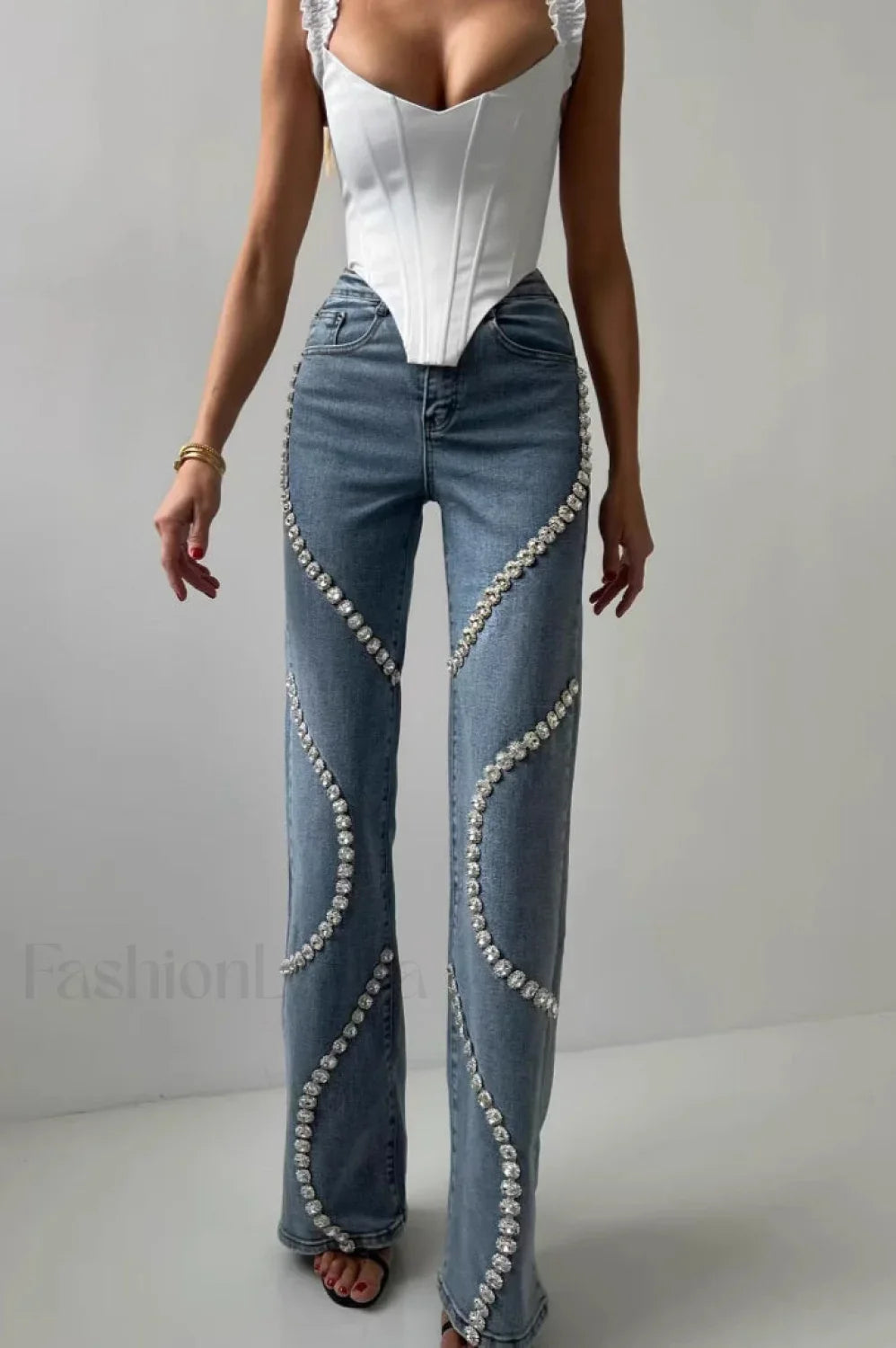 Rhinestone Patch Straight Leg Jeans