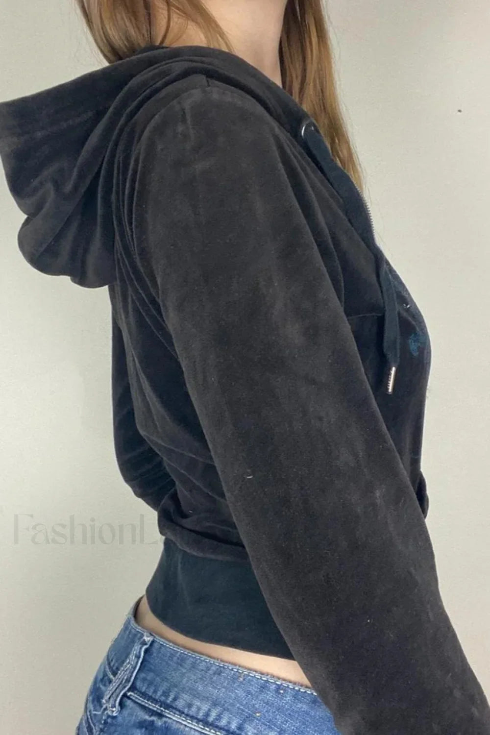 Rhinestone Print Zipper Hoodie