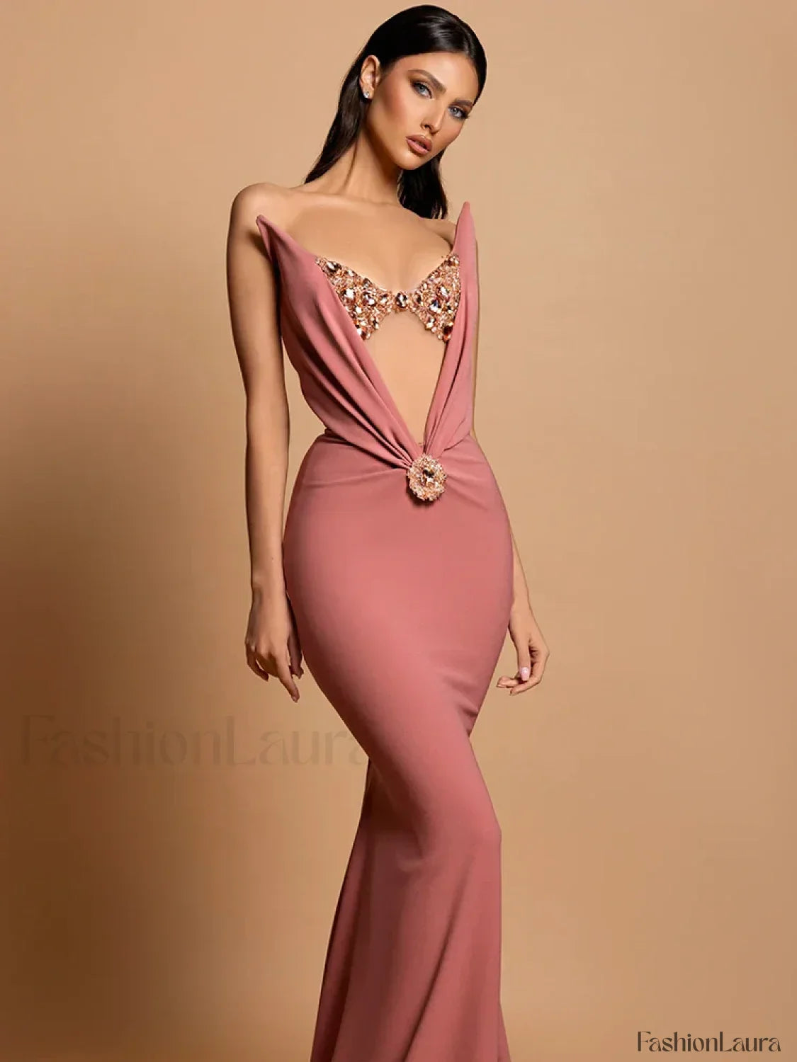 Rhinestone Velvet Mermaid Maxi Dress
